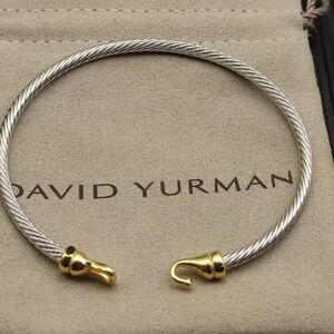 David Yurman Silver Cable Bracelet with Gold Hook